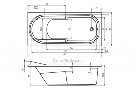 Акриловая ванна RIHO Columbia (175x80) B003001005 без гидромассажа