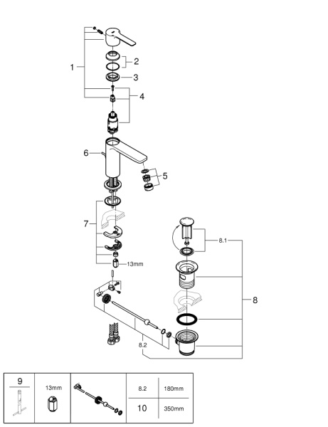 Смеситель для раковины GROHE Lineare New 32109 AL1 (32109AL1) темный графит матовый