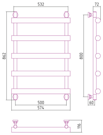 Полотенцесушитель Водяной Сунержа Атлант (80х50) Матовый Черный 31-0226-8050