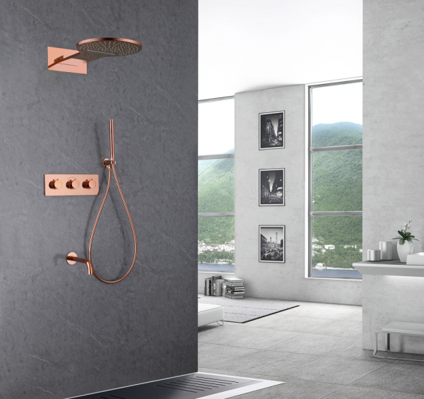 Душевой комплект ABBER Wasser Kreis AF8150RG скрытого монтажа с изливом, термостат, розовое золото