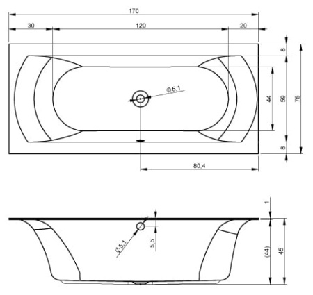 Акриловая ванна с тонким бортом Riho Linares R (160x70) B140001005 без гидромассажа