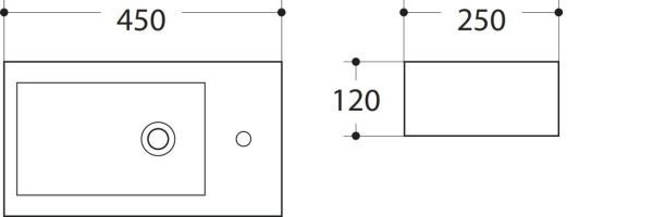 Раковина керамическая чаша слева (45х25) Art&Max AM-4849-L белый