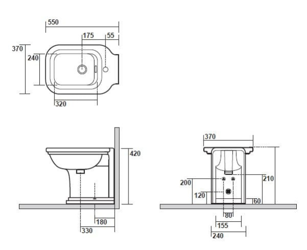 Биде напольное приставное Kerasan Waldorf 4121K1bi/cr*1