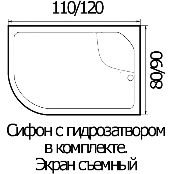 Акриловый душевой поддон (120х80) Wemor 10000001098 правая