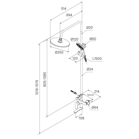 Душевая система Milardo Rora (RORBL4FM06)