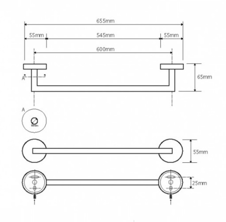 Держатель полотенца 655 мм  Bemeta NEO 104204045