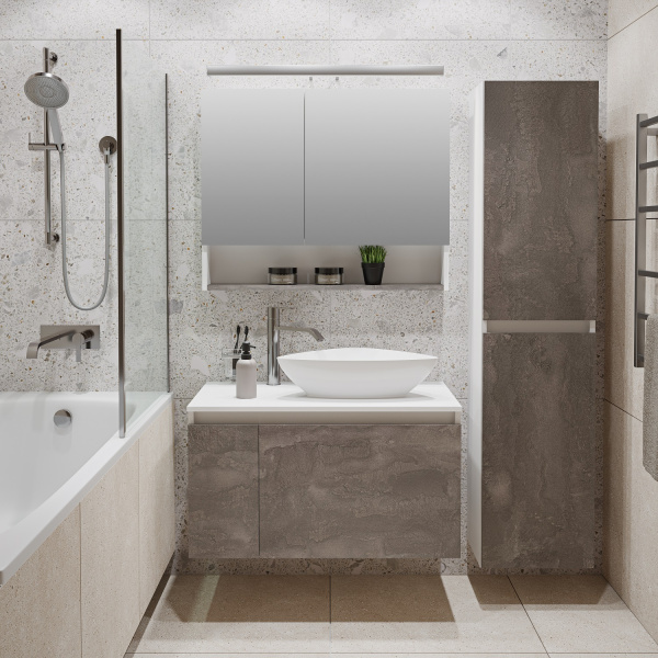 Зеркальный шкаф Runo железный камень Бари 80 (00-00001387)