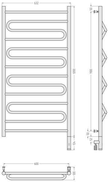 Полотенцесушитель электрический (120х60) Cунержа Элегия 3.0 30-5819-1260 правый