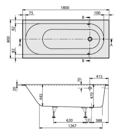 Ванна квариловая  Villeroy & Boch Oberon 180х80, белый альпин (UBQ180OBE2V-01)