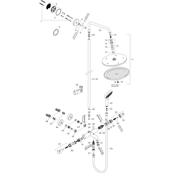 Душевая система с термостатом для ванны Hansgrohe Croma Select S Showerpipe 280 1jet 26792000 хром