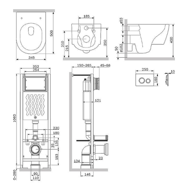 Комплект унитаза с инсталляцией Am.Pm Jupiter ErgoFit Aquaspin IS110138.DX77C1700 с сиденьем микролифт, кнопка черный матовый