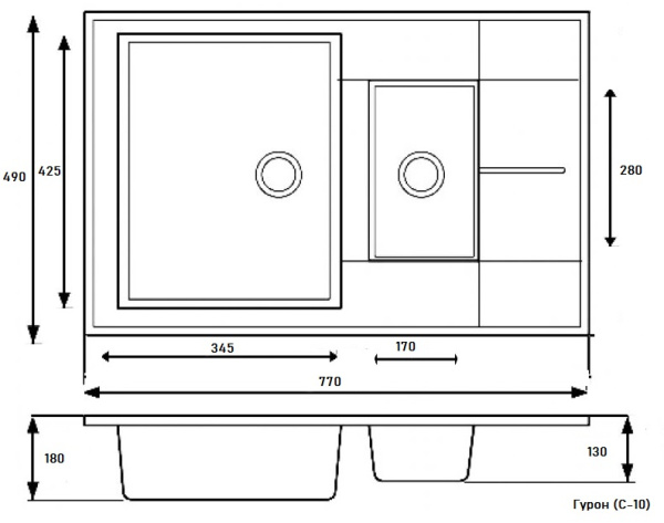 Кухонная мойка Whinstone ￼￼￼Гурон (C10) черный металлик 41531