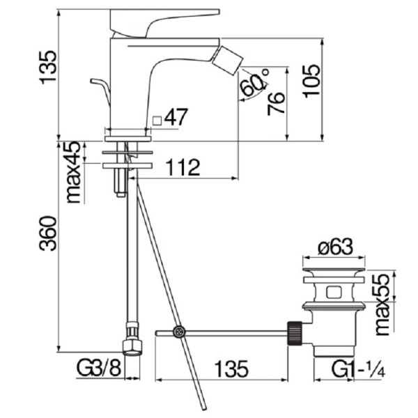 Смеситель для биде Nobili Seven SE124119/1BM