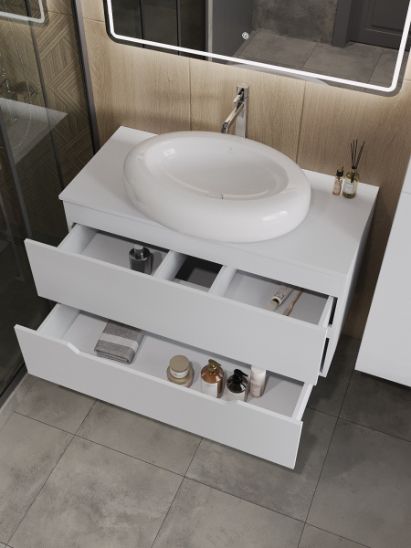 Тумба с раковиной подвесная 100 см, Orange Line Li-100TuwMDF+B08-640W белый