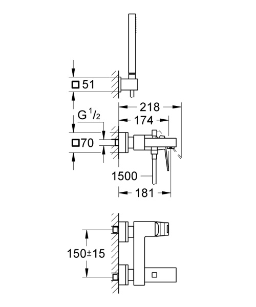 Смеситель однорычажный для ванны Grohe Eurocube 23141 000 (23141000) хром