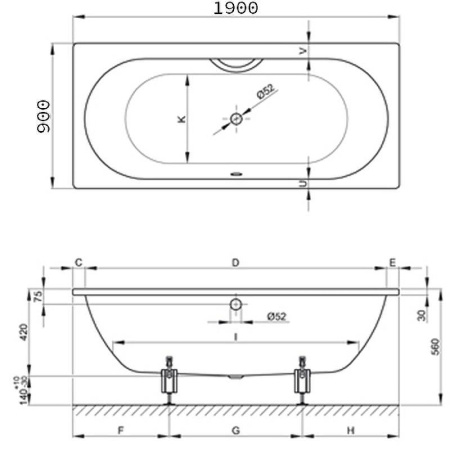 Стальная ванна (190x90) Bette Starlet 1830-000 PLUS с шумоизоляцией и антигрязевым покрытием