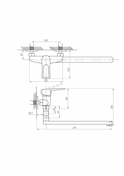 Смеситель для ванны ПСМ-Профсан  ПЛЮС PSM-521-017