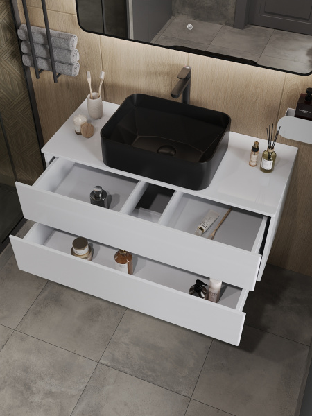 Тумба с раковиной подвесная 100 см, Orange Otto Ot-100TuMDF+B02-460MB белый глянец