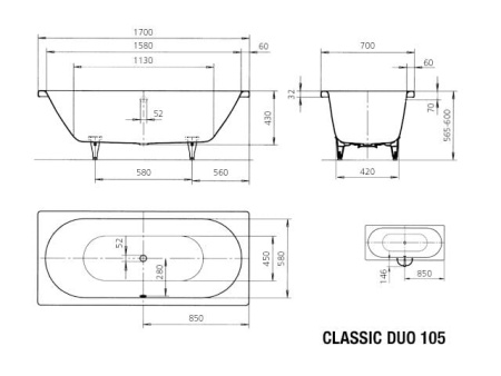 Ванна стальная Kaldewei Classic Duo 105 170х70 белый 290500010001