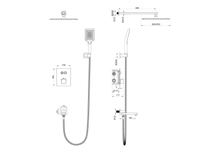 Душевая система с термостатом встраиваемая WONZON & WOGHAND, черный матовый WW-88929003-MB