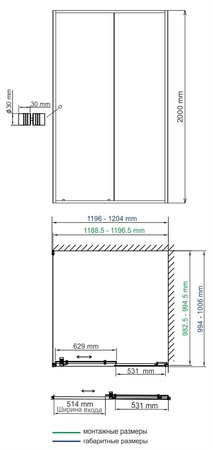 Душевой уголок (120х100) WasserKRAFT Rhin 44S10