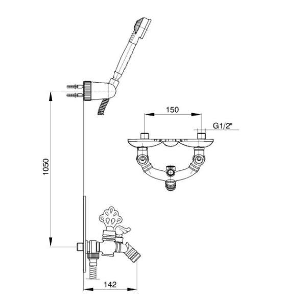 Смеситель для ванны E.C.A. Ottoman 102202001EX Смеситель для ванны E.C.A. Ottoman 102202001EX