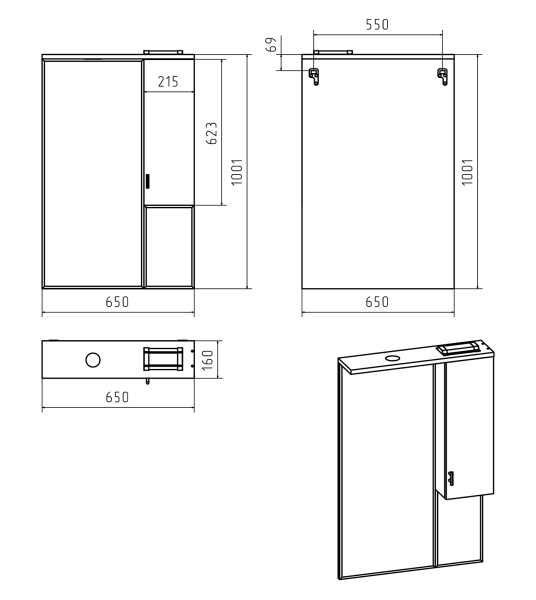 Зеркало-шкаф (65х100) Misty Дива 65 правый П-Див04065-013П