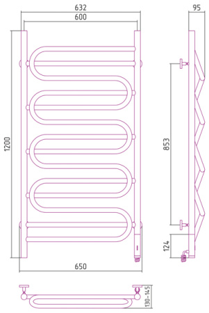 Полотенцесушитель Электрический Cунержа Иллюзия Правый (1200x600) ФЛОК состаренная Бронза 51-0545-1260