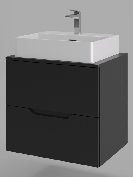 Тумба с раковиной подвесная 60 см, Orange Line Li-60TubMDF+B04-500W черный/белый