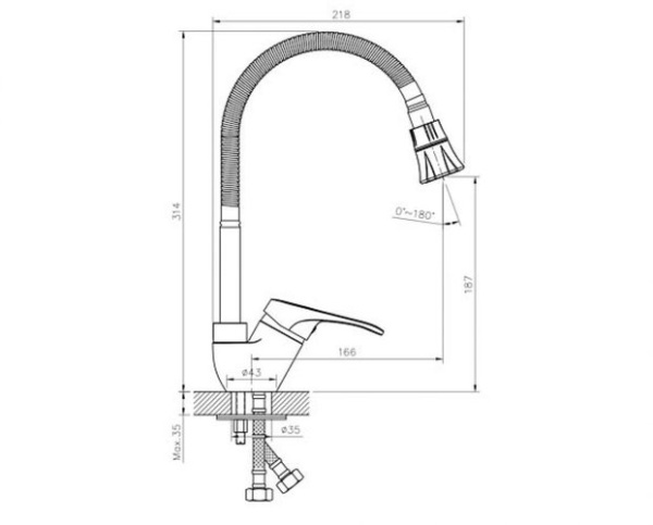Смеситель для кухонной мойки Rossinka B35-26, хром