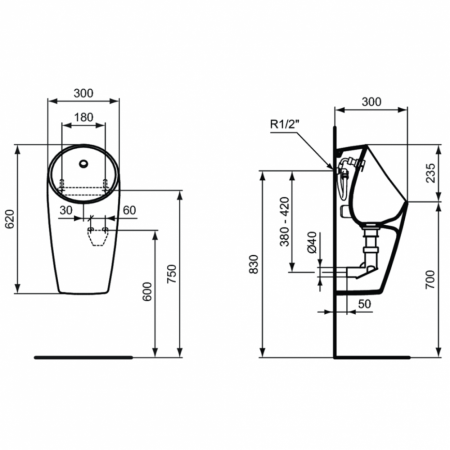 Писсуар со встроенным датчиком Ideal Standard SPHERO MAXI Smart Hybrid E208501