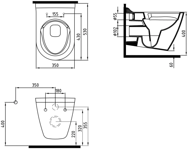 Унитаз безободковый подвесной с функцией биде Bien Mineral MNKA052N1VE0W3000