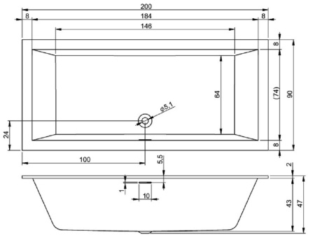  Акриловая ванна Riho Rething Cubic (200x90) B110013005