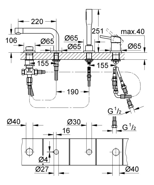 Смеситель однорычажный для ванны на 4 отверстия GROHE Concetto 19576002