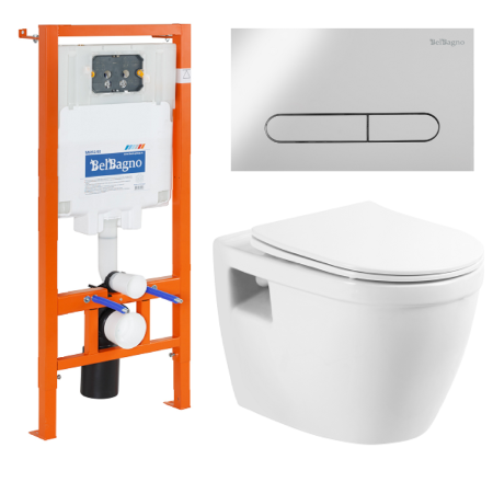 Комплект унитаза с инсталляцией BelBagno BB070CHR/SC/BB002-80/BB005-PR-CHROME