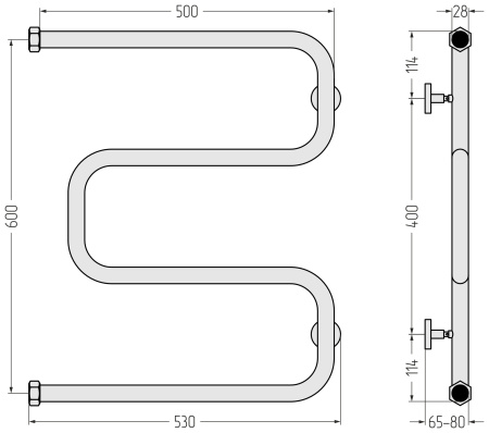 Полотенцесушитель водяной (60х50) Ш-образный+ Сунержа 00-4014-6050