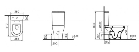 Унитаз напольный безободковый Vitra Zentrum Rim-Ex 9824B003-7207 микролифт