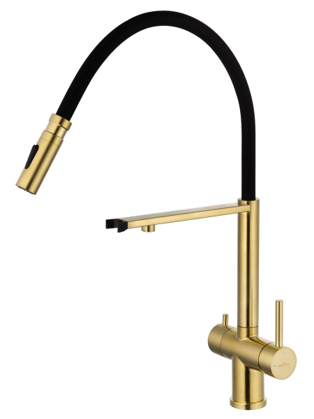 Смеситель для кухни с гибким изливом и подключением фильтра WONZON & WOGHAND, брашированное золото WW-88458009-BG Смеситель для кухни с гибким изливом и подключением фильтра WONZON & WOGHAND, брашированное золото WW-88458009-BG