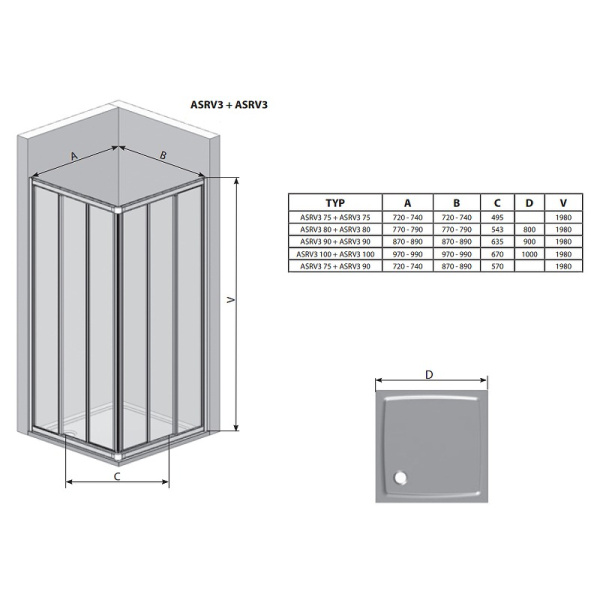 Душевая дверь Ravak Supernova ASDP3-80 00V40UR2Z1