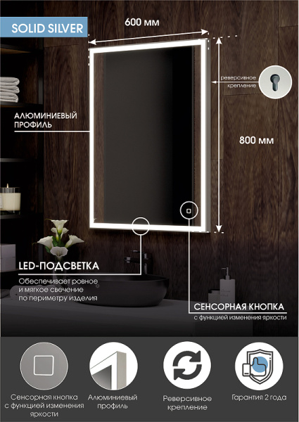 Зеркало с подсветкой (60x80) Continent Solid ЗЛП620