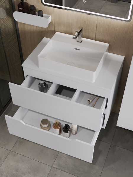 Тумба с раковиной подвесная 80 см, Orange Line Li-80TuwMDF+B04-500W белый