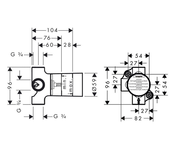 Скрытая часть запорного/переключающего вентиля Trio Universal Hansgrohe 15981180