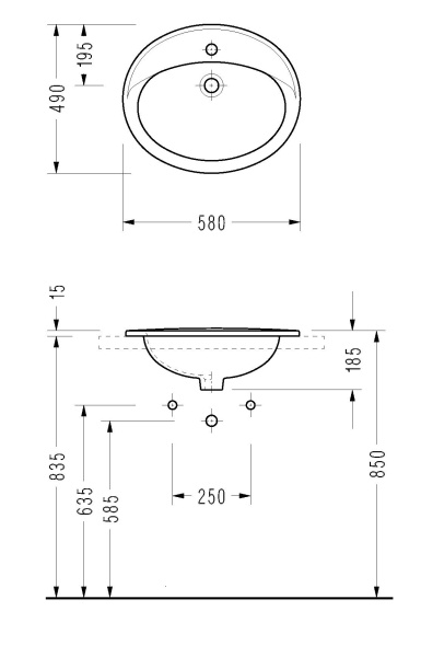 Раковина встраиваемая сверху (58х49) Serel 1841