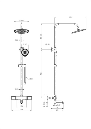 Душевая система с термостатом WONZON & WOGHAND INN 2, хром WW-A3006-T1-CR