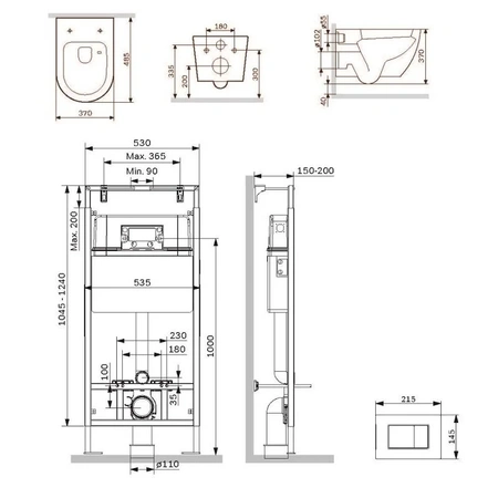 Комплект унитаза с инсталляцией Am.Pm MasterFit Like Aquaspin IS100238.801900 с сиденьем микролифт, кнопка черный матовый