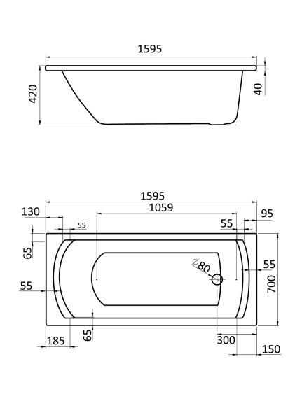 Акриловая ванна (160х70)  Santek Монако   1WH111977