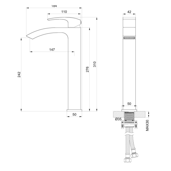 Смеситель для раковины высокий WONZON & WOGHAND FIT, брашированное золото WW-88239009- BG Смеситель для раковины высокий WONZON & WOGHAND FIT, брашированное золото WW-88239009- BG