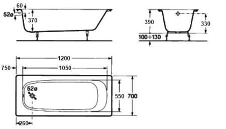 Ванна чугунная Roca Continental (120х70) 211506001