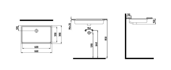 Раковина встраиваемая снизу (66х39) Bien Infinitum INLA06101FD0W3000