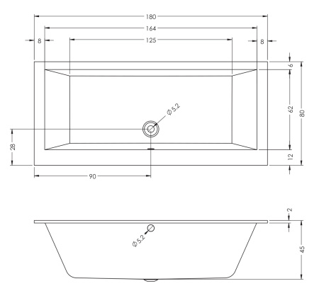 Ванна акриловая RIHO Lusso Wall (180x80) B158001005 без гидромассажа